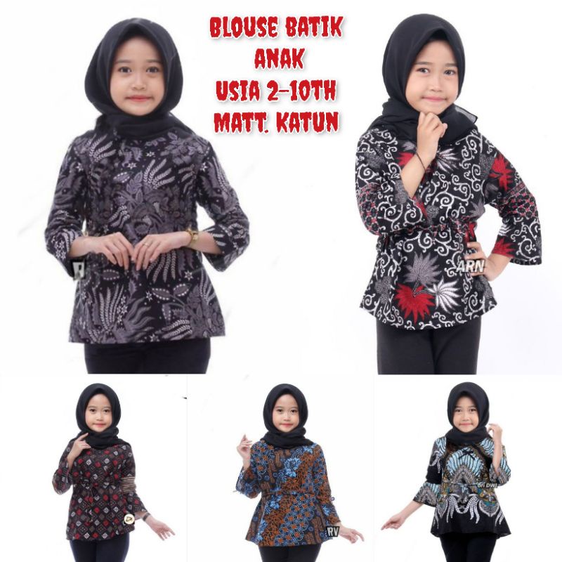 Blous batik anak perempuan lengan panjang | Baju batik anak cewek | Atasan batik anak cewek