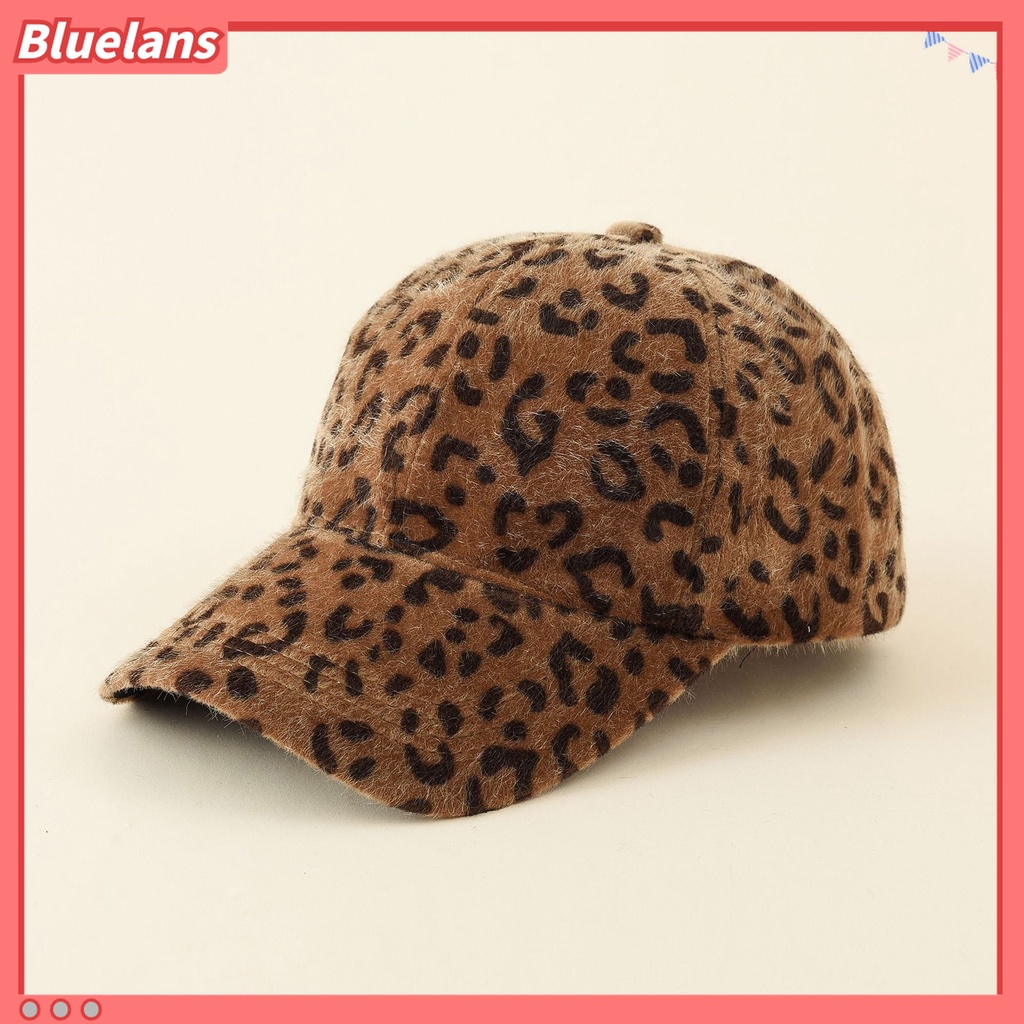 Bluelans Topi Baseball Bahan Plush Motif Print Leopard Untuk Musim Dingin