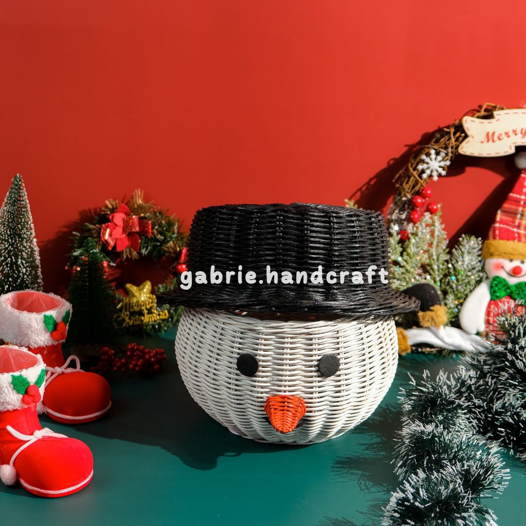 

ROTAN KEPALA SNOWMAN - TEMPAT HAMPERS NATAL / KADO NATAL / DEKORASI NATAL / CHRISTMAS
