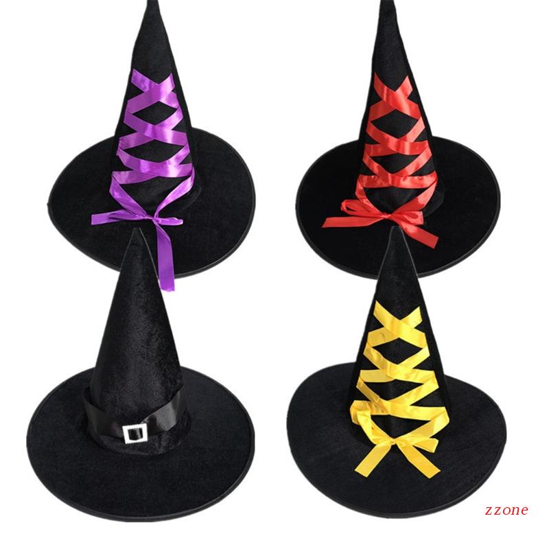 Topi Penyihir Dengan Pita Untuk Kostum Cosplay Halloween