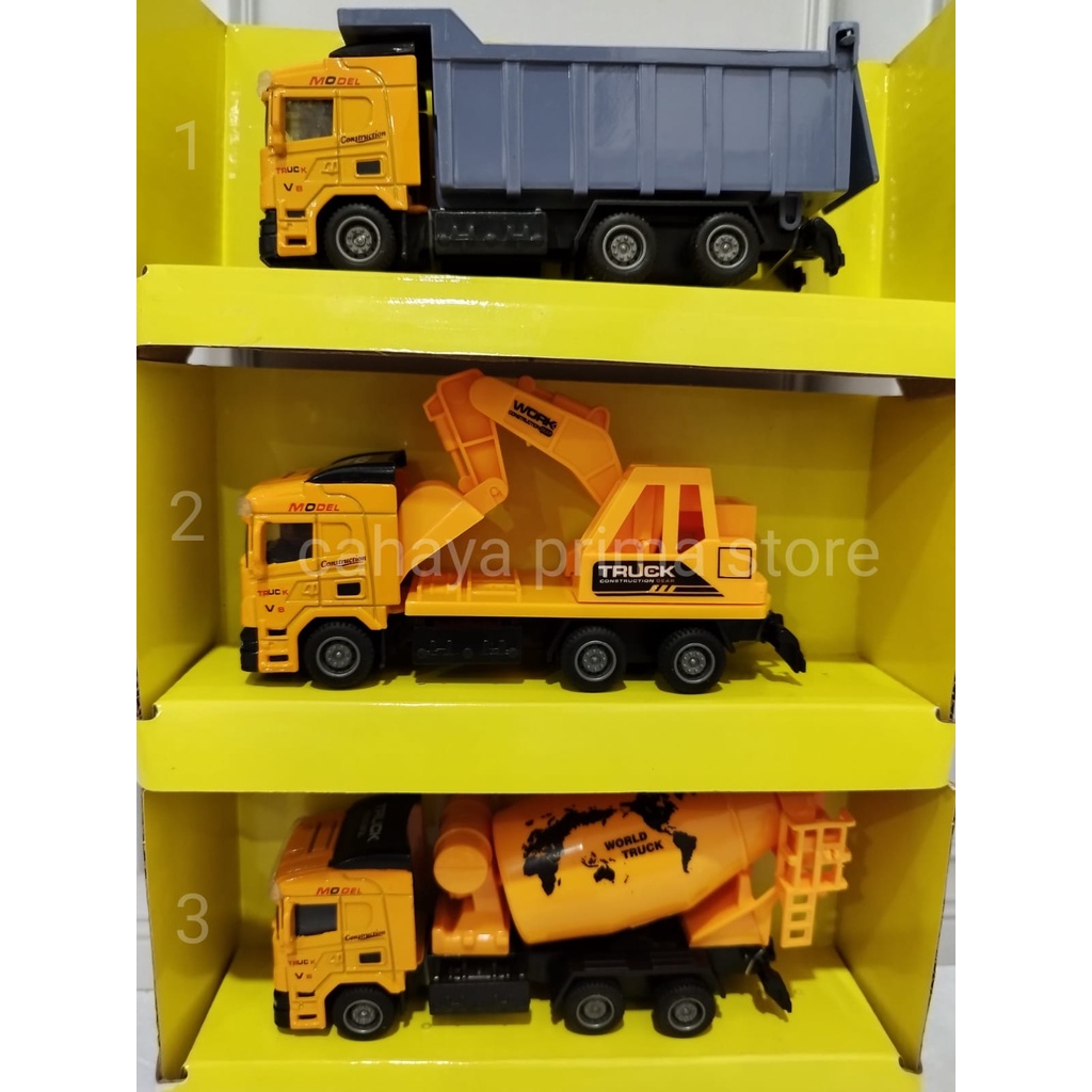 MAINAN DIECAST MINIATUR MOBIL TRUK BESI SEMEN EXCAVATOR KONSTRUKSI