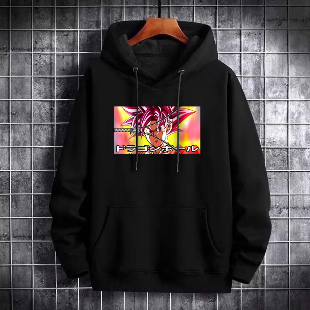 INDOSAN-HOODIE ANIME GOKU SSG-HOODIE DISTRO BAHAN FLEECE MOTIF GAMBAR DTF PRINTING-REAL PICT-BISA COD