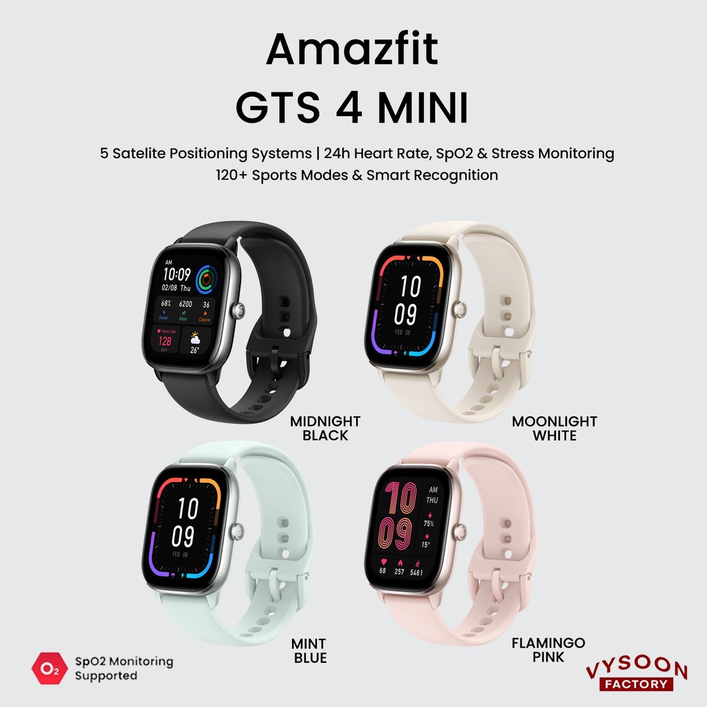 Amazfit GTS 4 Mini Smartwatch 1.65&quot; AMOLED GPS SpO2 Sports Resmi