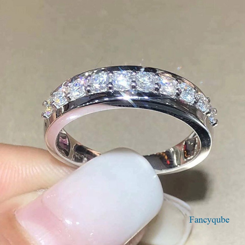 Fancyqube Cincin Berlian Zircon Bentuk Persegi Warna Silver Gaya Korea Untuk Wanita