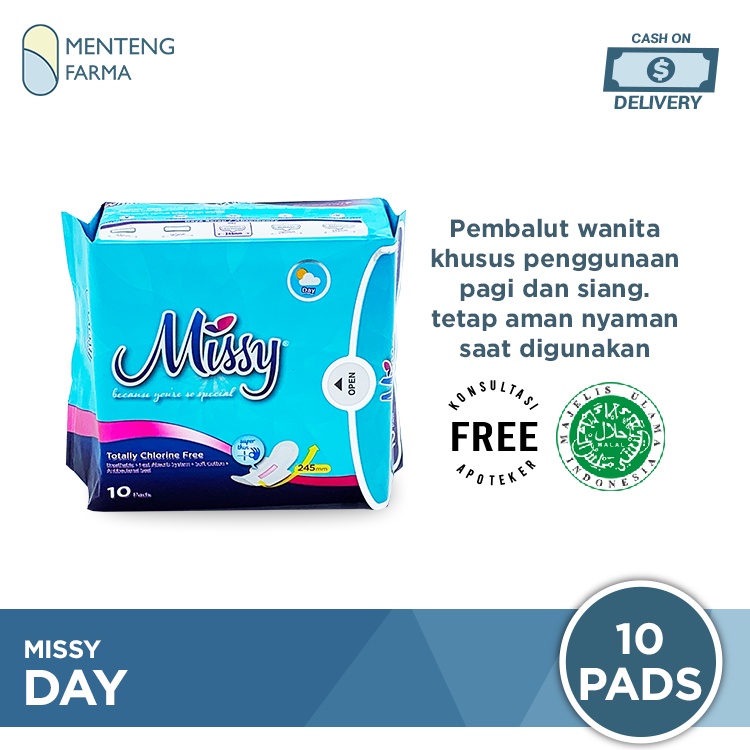 Pembalut Missy Day Super Thin 245 mm 10 Pads - Pembalut Wanita Daily Pagi dan Siang Hari