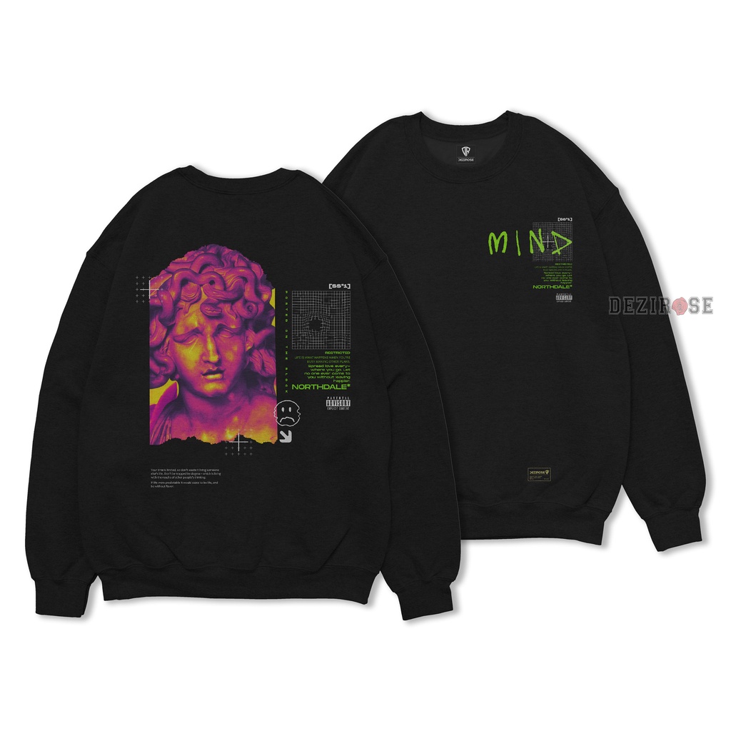 DEZIROSE Sweater Crewneck Mind (Sablon) Size M-XXL ( Pria &amp; Wanita ) Distro Fleece Tebal