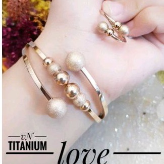 Titanium Set Perhiasan Wanita Rosegold Boba Kalung Fuji 1510e