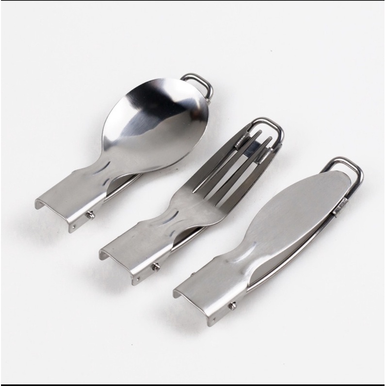 Sendok Garpu Pisau Makan Lipat Portable Stainless Steel