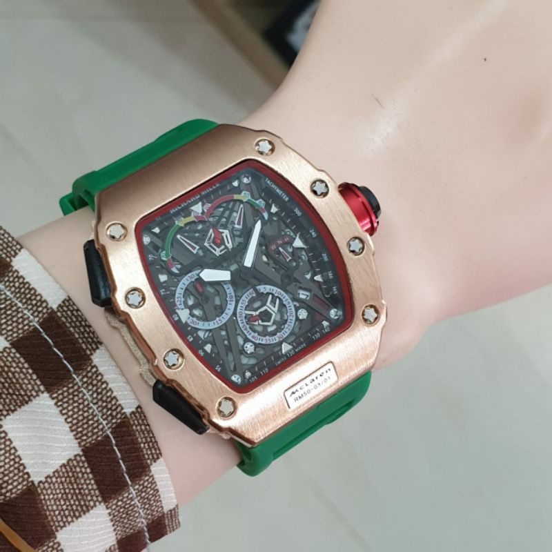 Jam Tangan Pria RM Richard Mile MCLARENN Crono Aktif Tali Rubber Hijau - Jam Tangan Pria