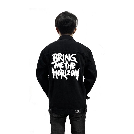 jaket jeans pria - denim sablon belakang BMTH hitam