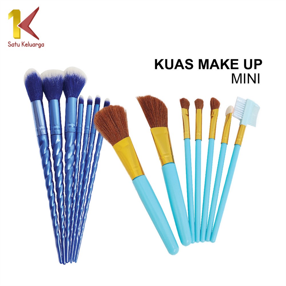 Image of Satu Keluarga Kuas Make Up 7 in 1 Brush Make Up Set Mini K128 Paket Kuas Set Make Up Cosmetic Travel Free Pouch / Kuas Rias Wajah Model Ulir #7