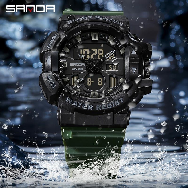 JAM TANGAN SANDA 3129 Jam Tangan Pria Wanita Digital Analog Tali Rubber Shockproof Anti Air