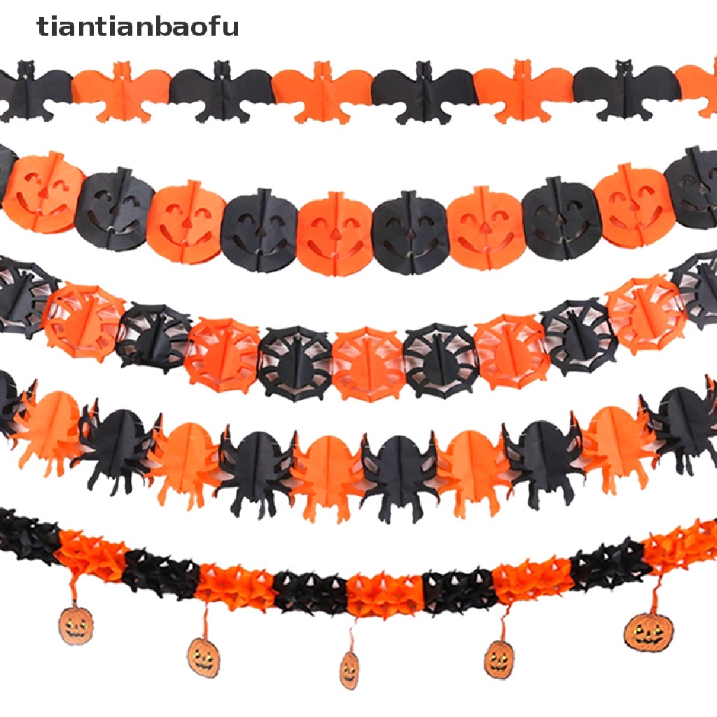 [tiantianbaofu] 3 Meter Halloween Hanging Garland Bung Bat Pumpkin Ghosts Spider Paper Banner