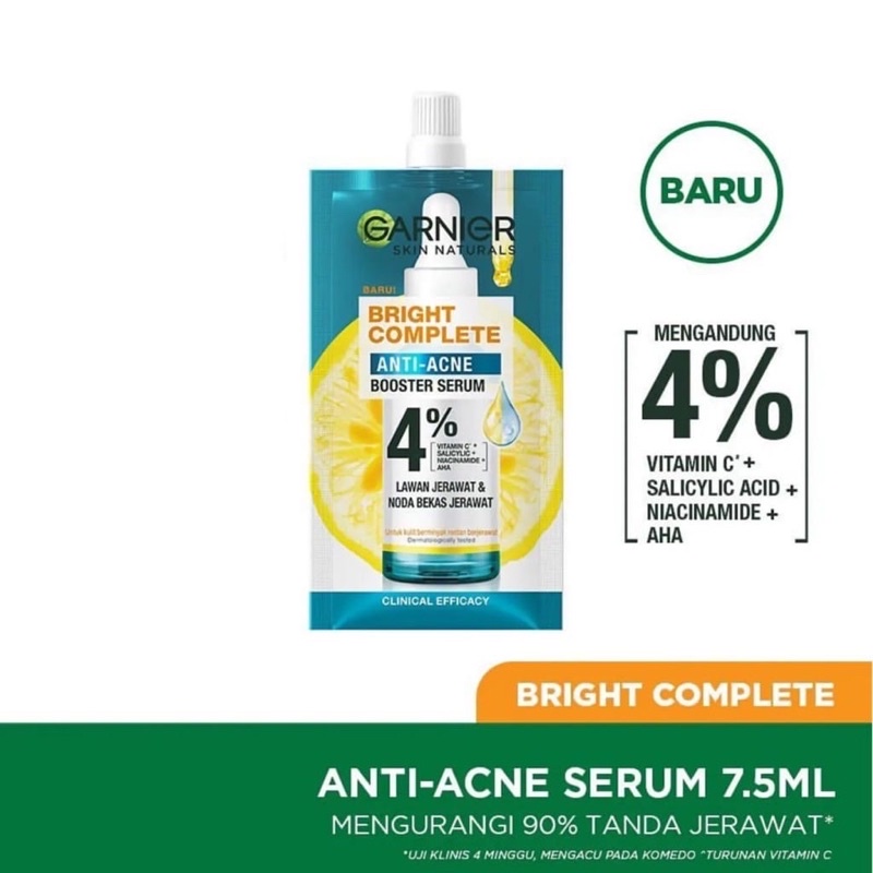 Garnier Bright Complete Anti Acne Serum, 30x Booster Serum Sachet Vitamin C Hyaluron