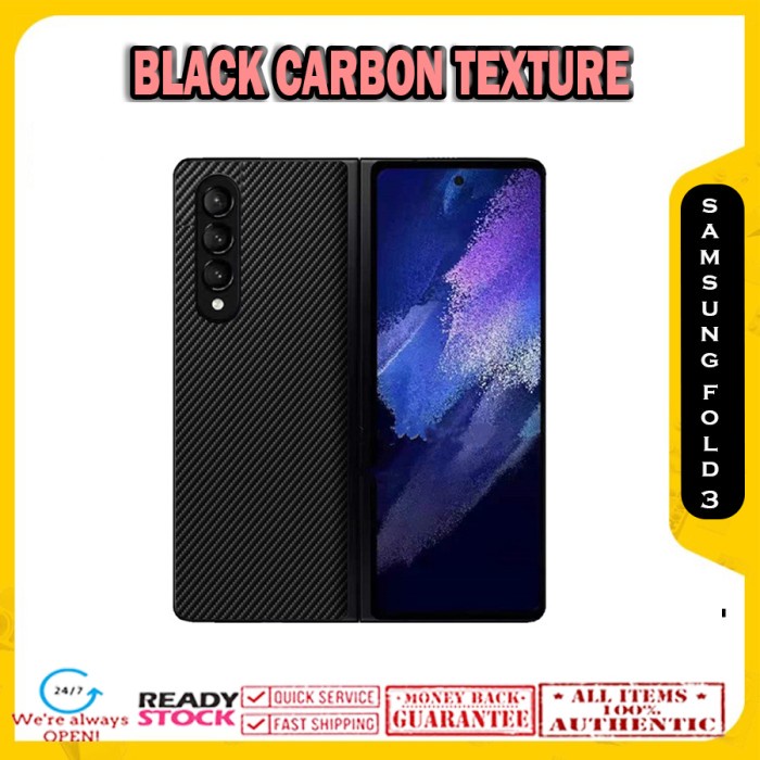 Original Case Samsung FOLD 3 FOLD3 Black Carbon TEXTURE (Front and Back)