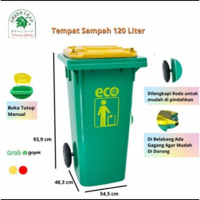 ATARI GREEN LEAF - Tempat Sampah Roda 100 120 240 Liter ECO Dustbin / Tempat Sampah Dorong / Tempat Sampah Roda Besar / Tempat Wadah Tong Sampah Roda 100 120 240 Liter Green Leaf