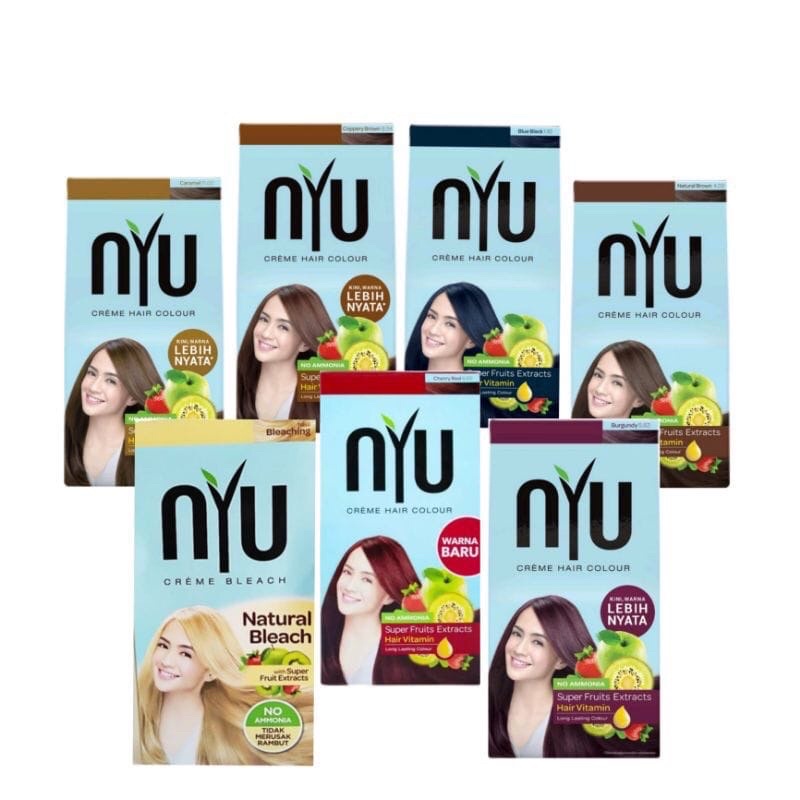 NYU CREME HAIR COLOUR Pewarna Rambut/ Cat Rambut Natural (TANPA AMONIA) Black Brown Blue Bleaching R