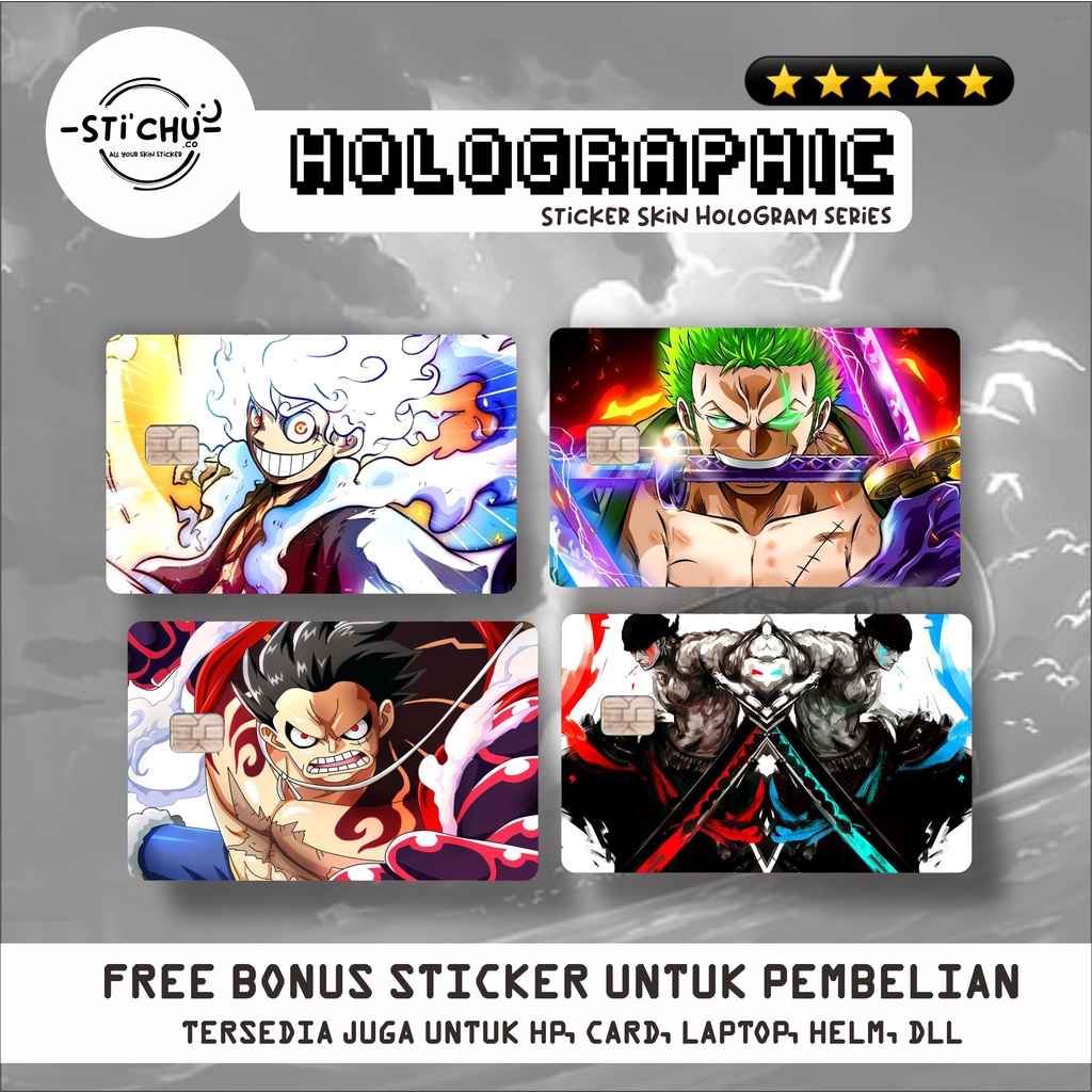 

Sticker Kartu Atm HOLOGRAM Anime One Piece by Stichu Skin Card Emoney Flazz Tapcash ATM Debit Credit