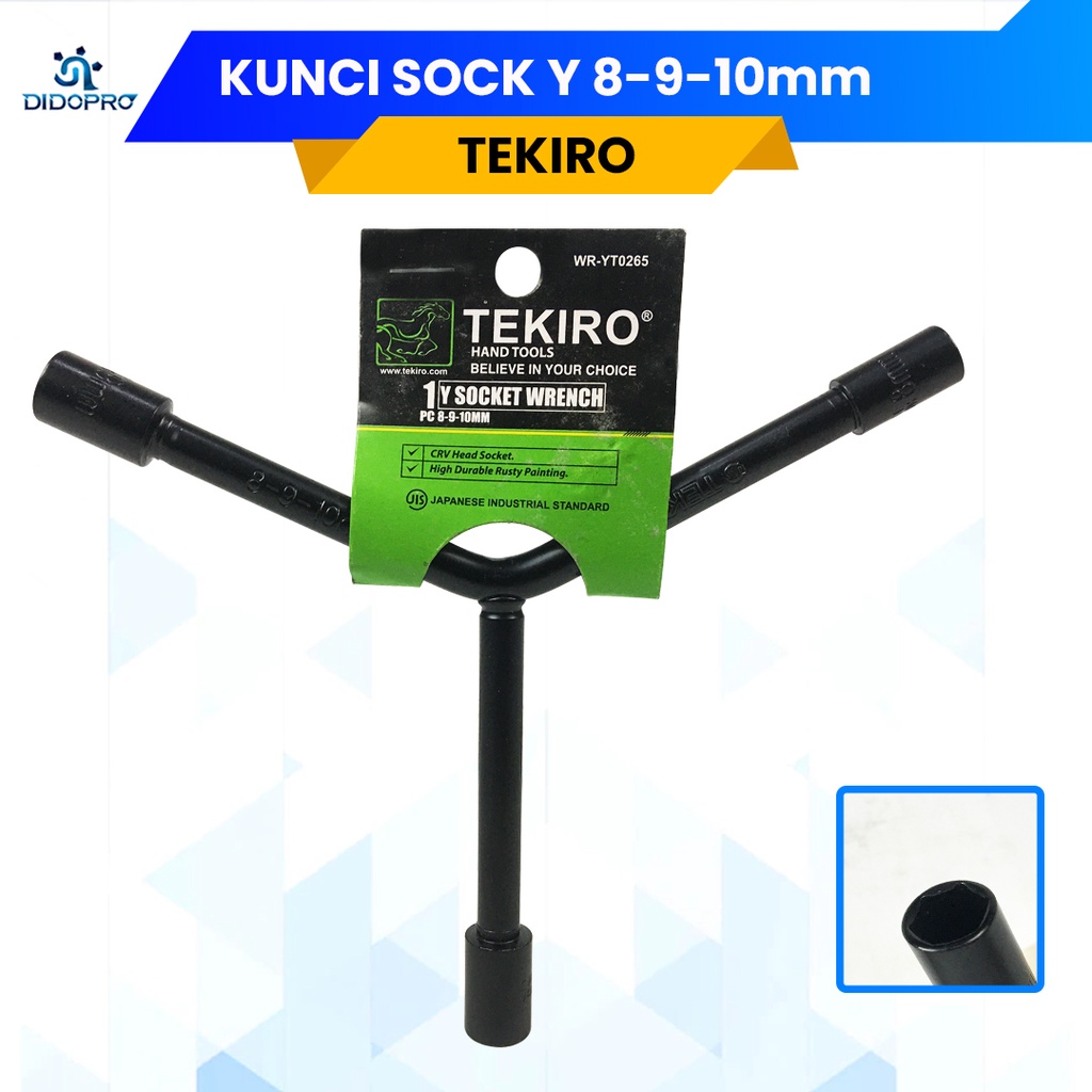 Kunci Sock Y pendek 8 x 9 x 10 mm TEKIRO