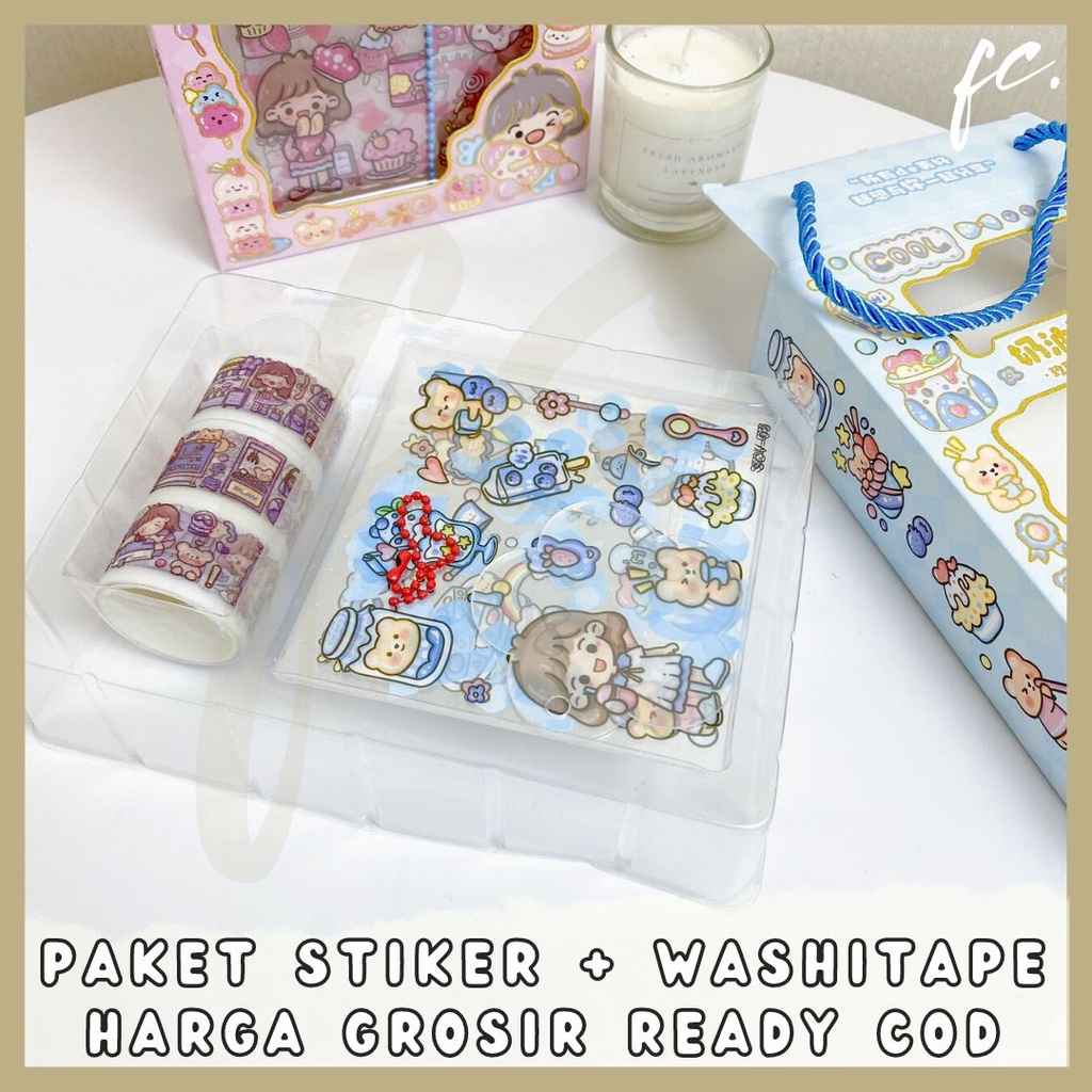 Pack 4 Lembar Pcs Glitter Sticker Box + Selotip Deco Washi Tape Stiker Set JBE-SCV / SZ-85 Transpara