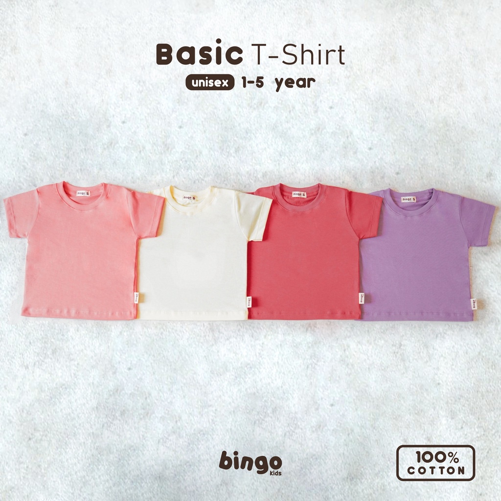 BINGOKIDS | BASIC T-SHIRT / Kaos Polos Anak Balita / Kaos Oblong T Shirt 1-5 Tahun     Anak Laki Perempuan Unisex Katun Premium Kue Pink Ungu Krem Cream Dusty