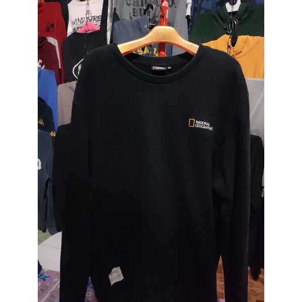 Crewneck hitam NatGeo bordir full tag second original