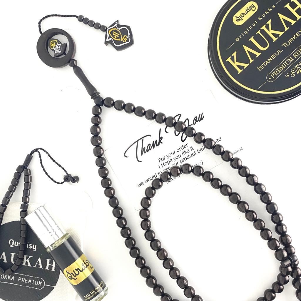 Tasbih Kayu Kokka Bulat Dobel Terompah 99 Butir Original Tasbeh Kaokah Asli 100% Sertifikat - Qurais