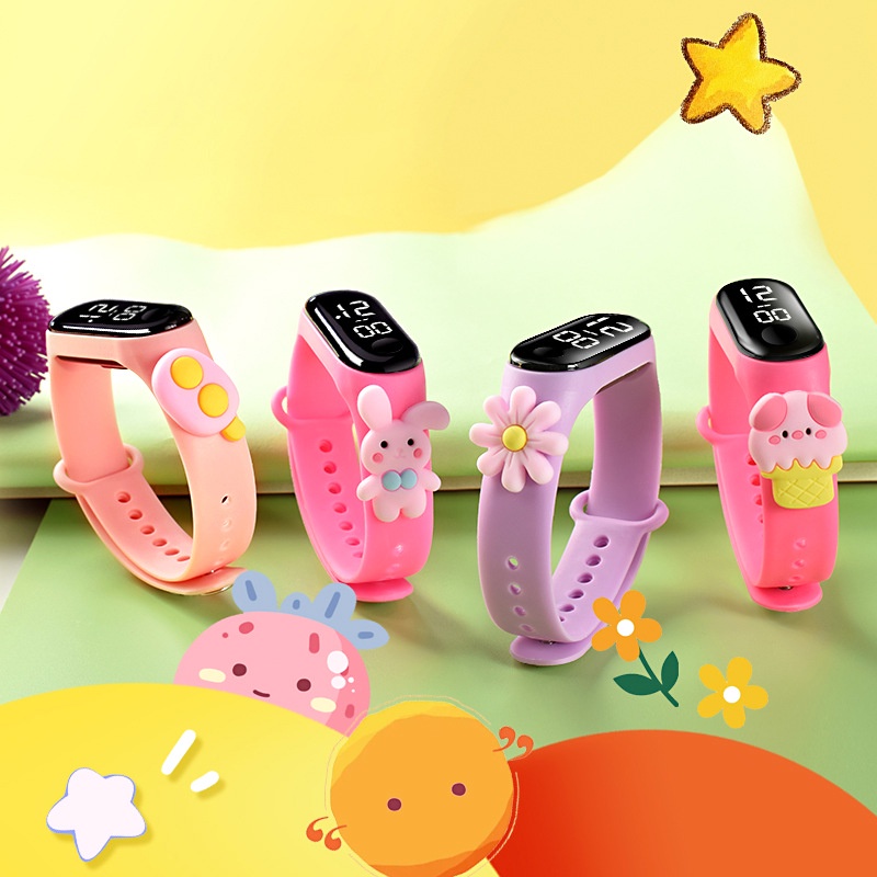 Jam Tangan Anak Anti Air Elektronik Led Rubber Silikon Karakter Lucu