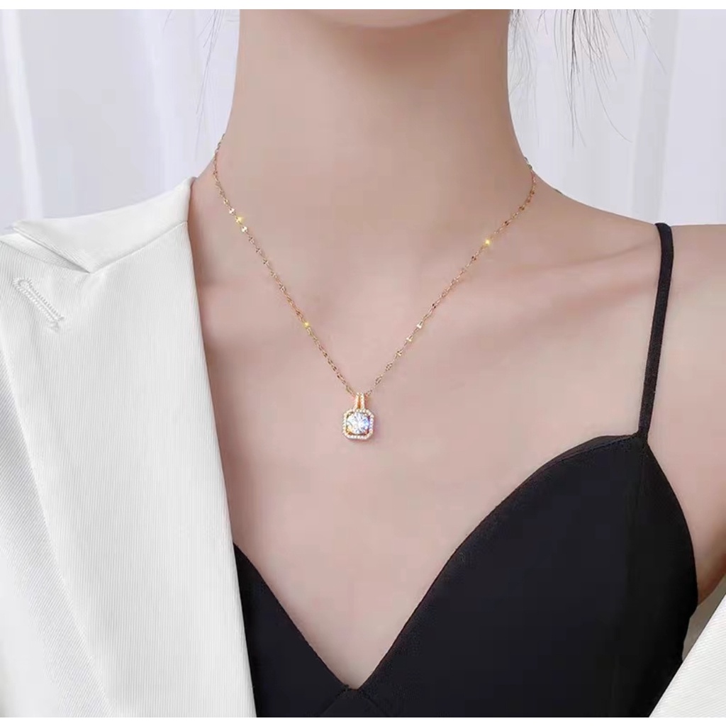TITANIUM KALUNG DIAMOND KOTAK SUPER BERKELAS PERHIASAN ANTI KARAT&amp;ANTI LUNTUR