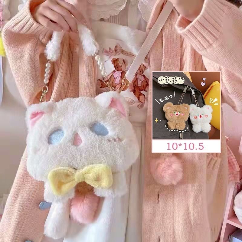 ❀Sera 2022 Musim Gugur dan Musim Dingin Baru Tas Mewah Lolita Oblique Cross Tas Youyou Kucing Boneka Mewah JK Lolita Tas Tangan