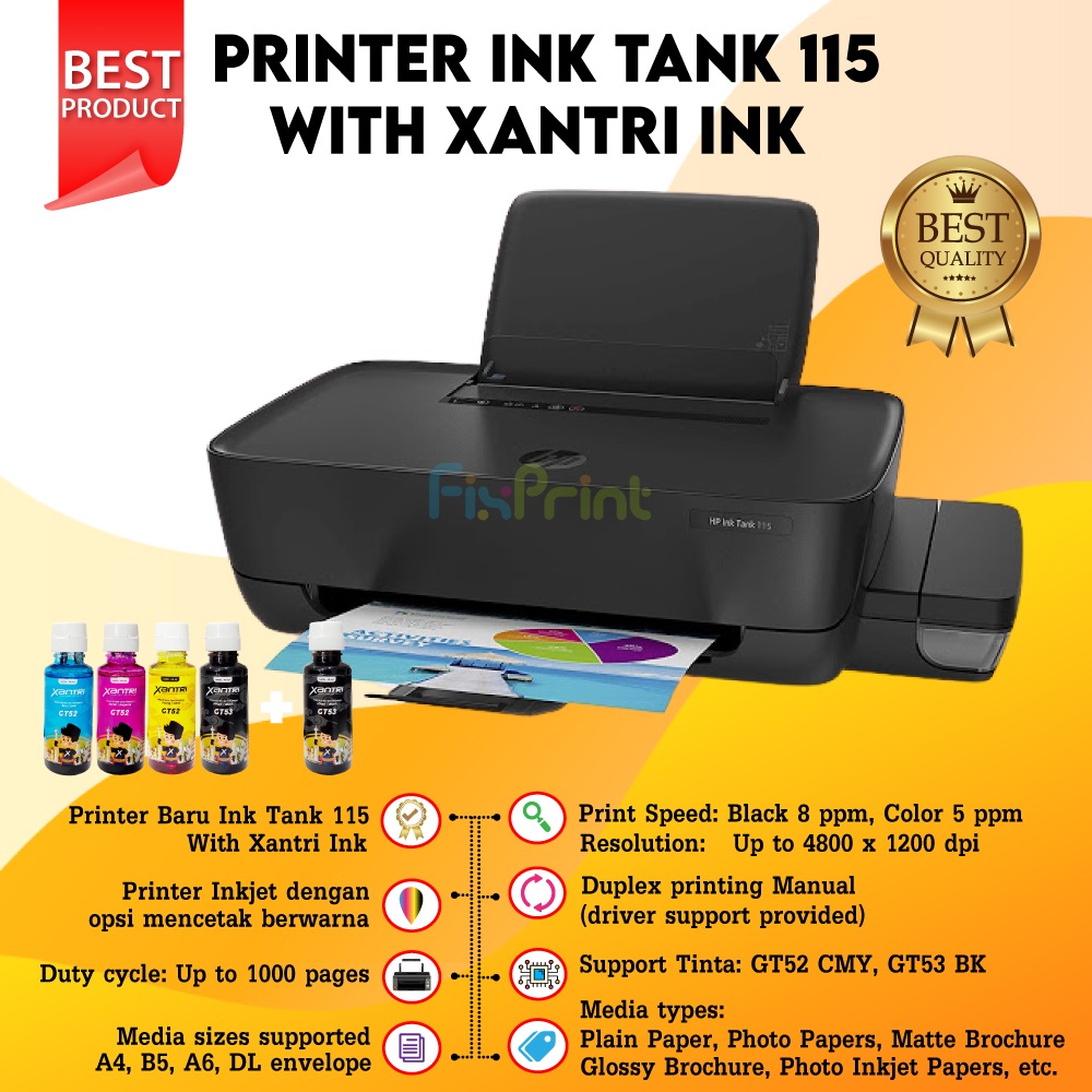 Printer Ink Tank 115 Print Only A4 With Tinta GT53 Gt52 Garansi Resmi