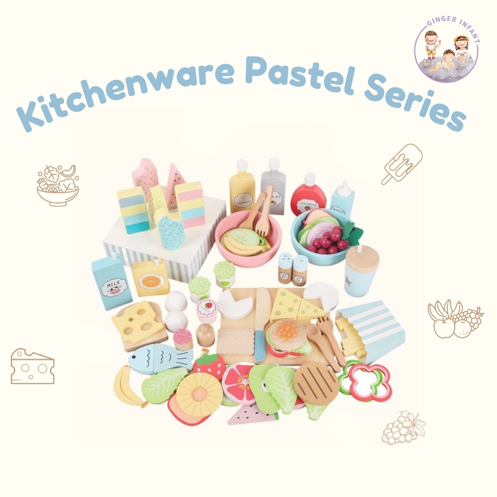Pastel series kitchenware mainan masakan anak -mainan anak perempuan -mainan masak masakan kayu main