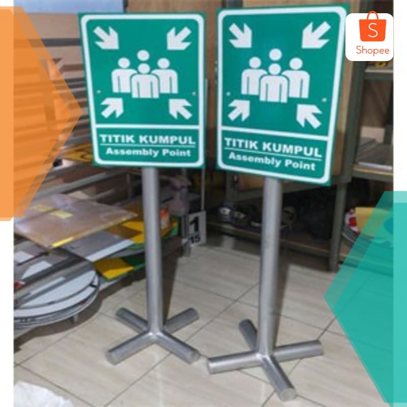 Terlaris Rambu alumunium titik kumpul + tiang 1,8m