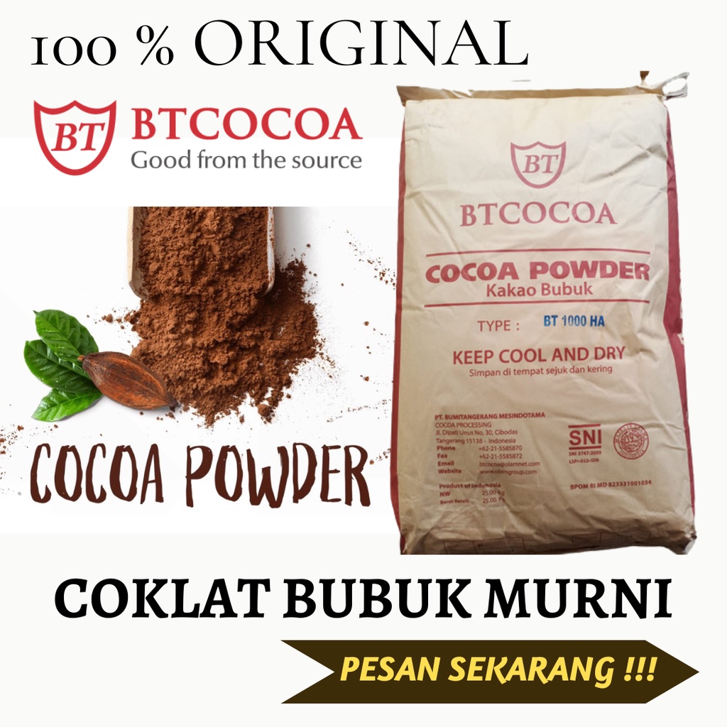 BUBUK COKLAT MURNI 100 gr dan 200 gr MERK BT COCOA POWDER TIPE 1000 HA  | COKLAT DARK MURNI | COKLAT