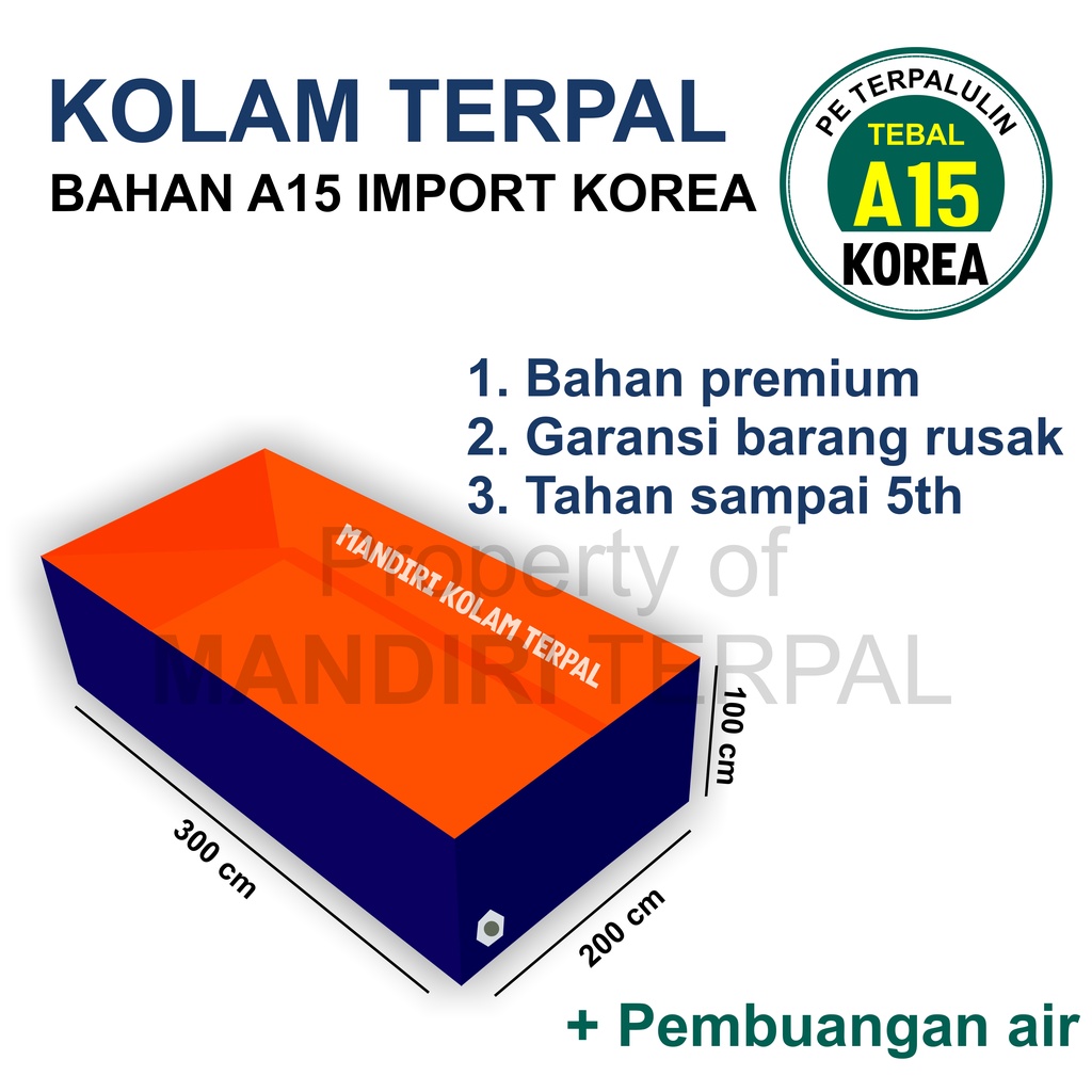 Terpal Kolam Terpal Ikan Kotak A15  300x200x100 / 200x300x100 / 2x3x1 / 3x2x1 Untuk Budidadya Ikan L