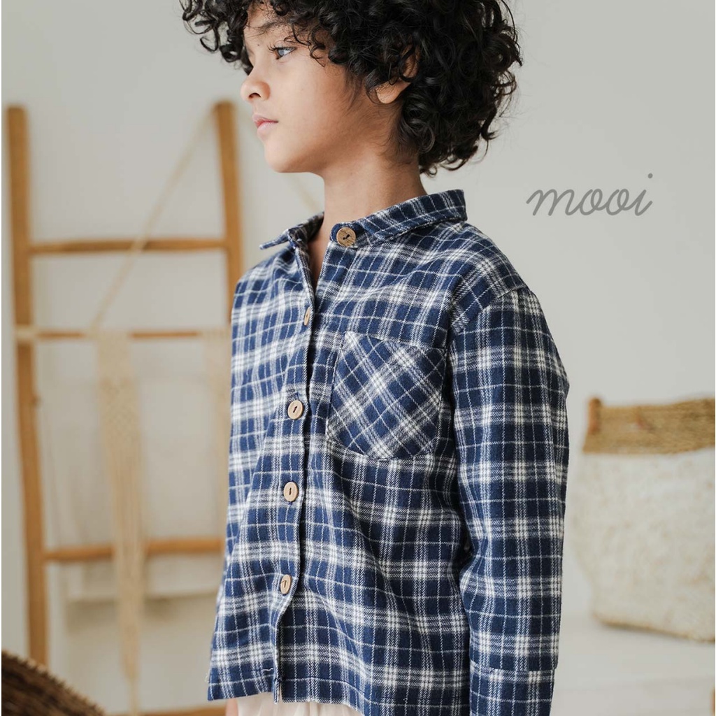 Mooi Hugo / Kenji Shirt 1-5 Tahun Kemeja Pendek Panjang Flanel Kotak Kotak Fashion Anak Laki Laki CBKS S23