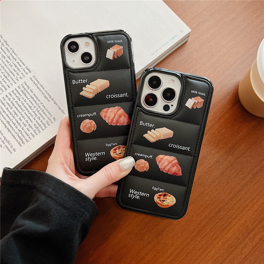 Soft Case Bahan TPU Desain Makanan Kue Roti 6D Garis Glossy Untuk IPhone 14 13 12 11 Pro Max