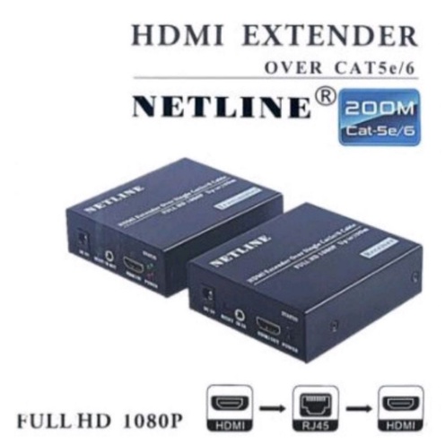 Hdmi extender netline over cat 6 6e 5e 200m 1080p adapter nl-he200 - hdtv to lan rj45