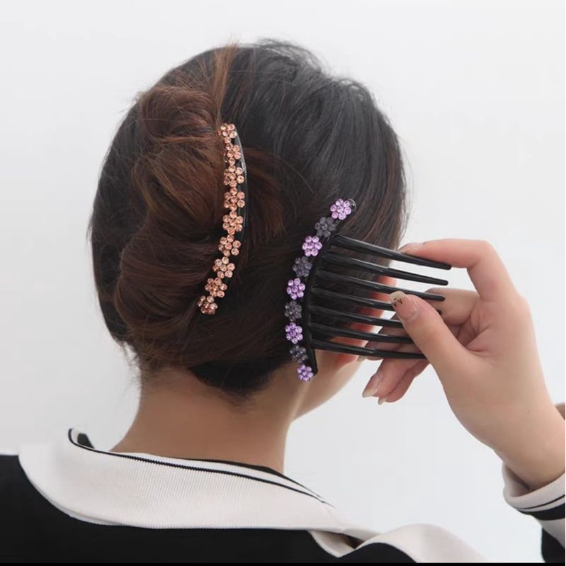 Sirkam Sanggul 10.5cm Aksesoris Rambut Permata Mutiara 7 Taring Diamond Pearl Hair Comb