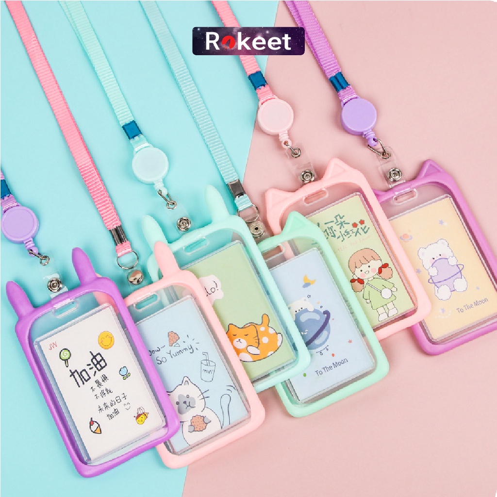 

Rokeet ID Card Holder Motif Gantungan Kartu Akses Karakter Name Tag Lanyard