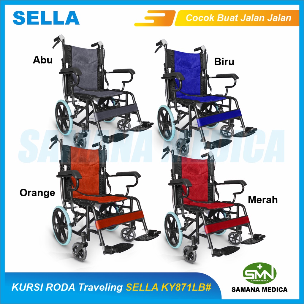 KHUSUS GOJEK dan GRAB Kursi Roda Traveling SELLA KY871LB# Tempat Duduk Lebih Lebar Murah Promo 4 Pilihan Warna Promo Murah