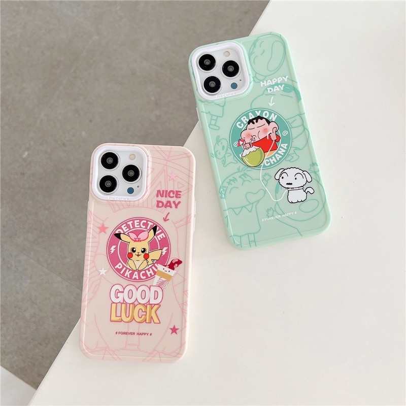 Soft Case Silikon TPU Motif Kartun Pikachu &amp; Crayon shin-shin Untuk IPhone 14 13 12 11 Pro Max