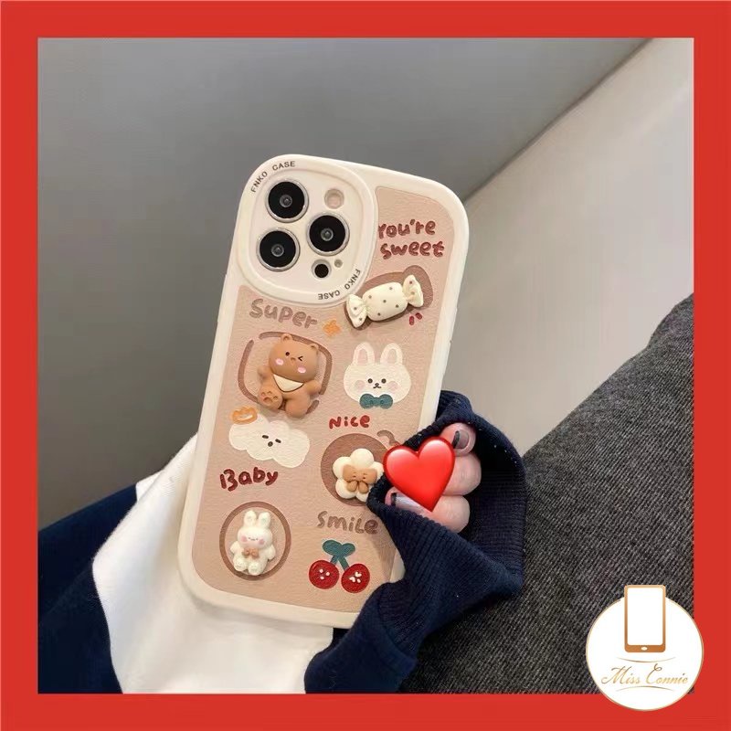 Case Mainan Boneka 3D Kartun Lucu Kompatibel Untuk iPhone 7Plus 8Plus 11xr 12 13 11 14 Pro MAX 6 6s 7 8 Plus X XS MAX SE 2020 INS Korea Manis Permen Beruang Indah Kelinci Lucu Soft Cover