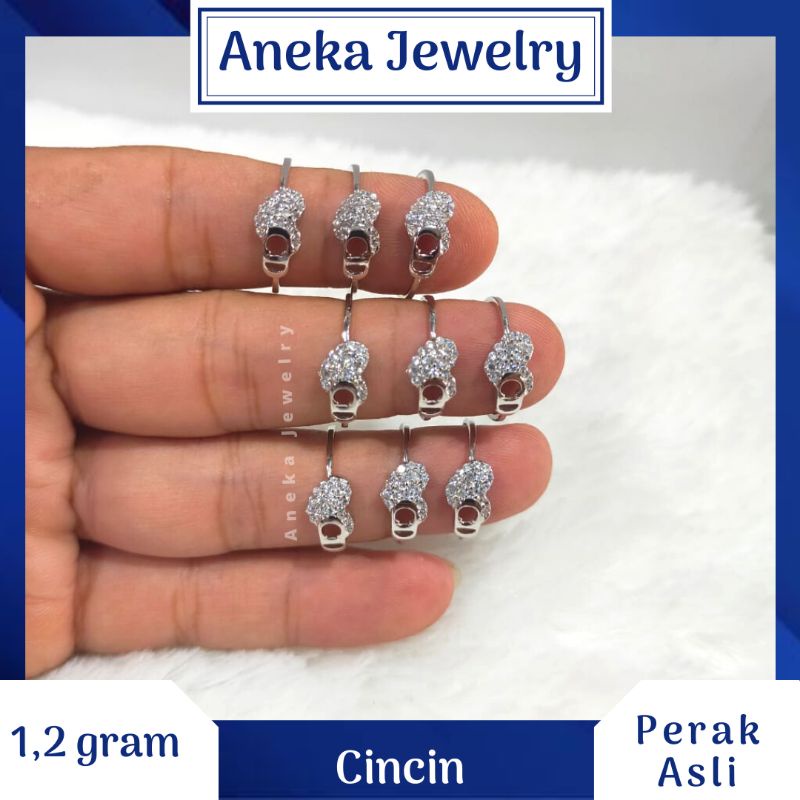 Cincin Love Mata2 Ukir, Perak 925, Sepuh Emas Putih