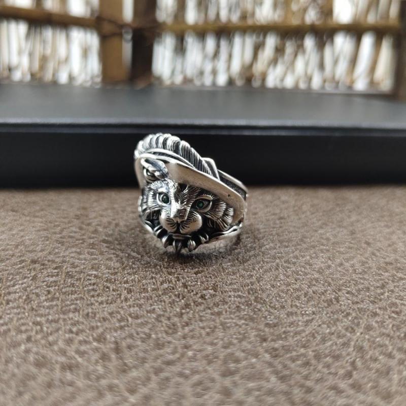 Cincin Model Kepala Singa Lapis Silver Gaya Hip Hop Adjustable Untuk Pria