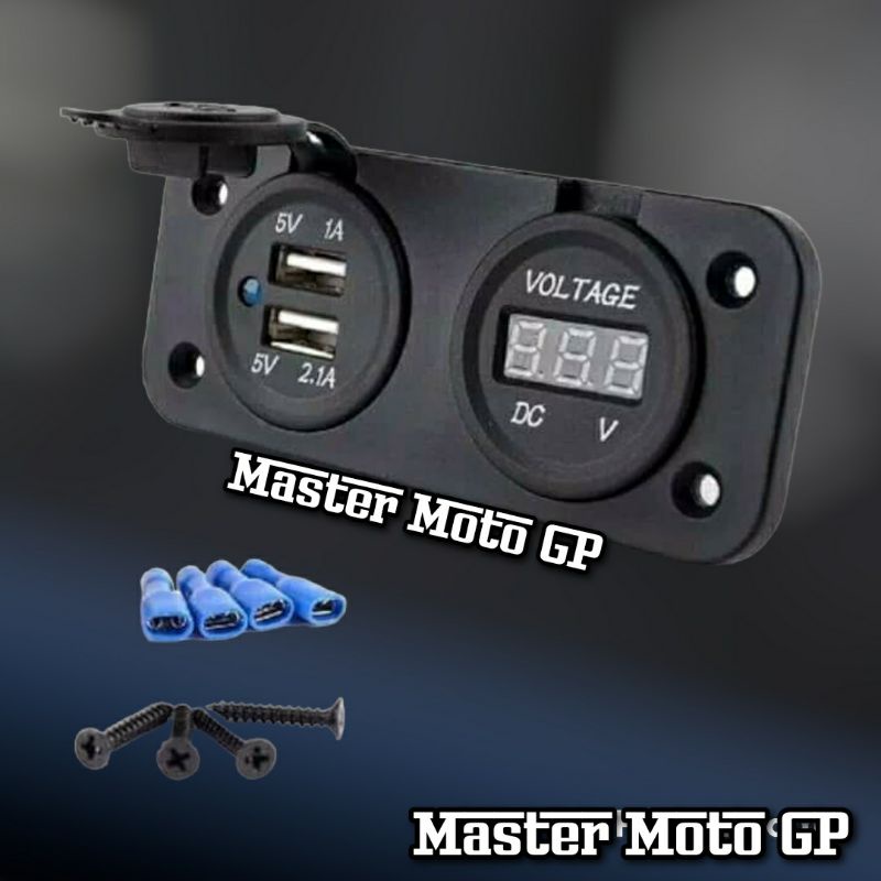 volt meter plus Usb charger HP Voltmeter dan charger chager casan hp Voltmeter Aki motor import Fazzio nmax pcx lexi aerox vario mio beat ADV Lexi Xmax