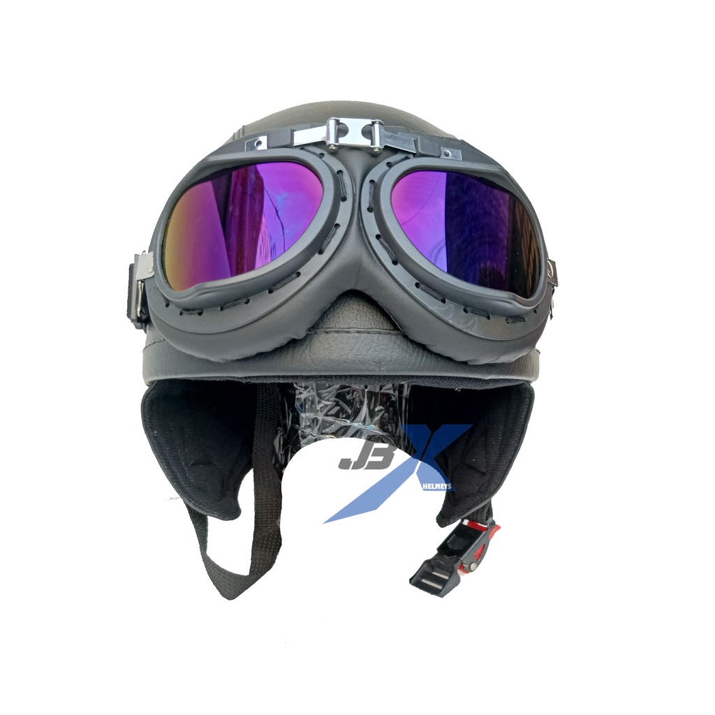 HELM RETRO CLUB KACAMATA CROME SILVER HELM VESPA KLASIK DEWASA WANITA PRIA