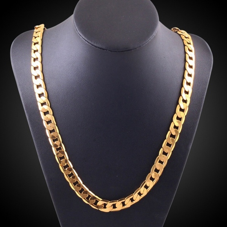 Goldkingdom Perhiasan Fashion 24K Bangkok Aksesoris Ready Stock Kalung Hip Hop Pria Berlapis Dengan Rantai Samping Twister Emas Asli Kadar 375 18karat Minimalis