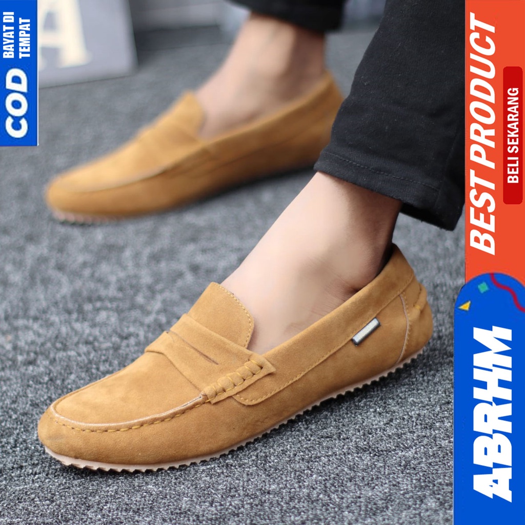 Sepatu Slip On Casual Santai Kerja Kantor Pria Hitam Slop Abrhm Noah