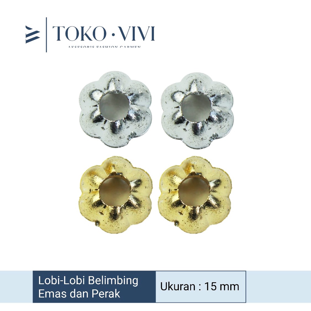 Vivi Lobi-Lobi/ Stopper Ujung Tali Motif Belimbing Emas dan Perak